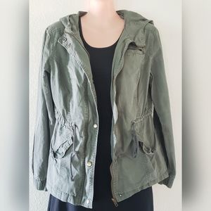 FOREVER 21 Green Military Utility Jacket with Hood